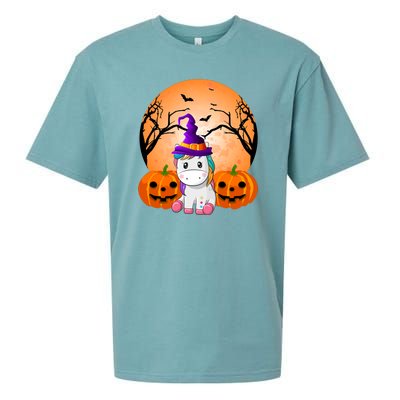 Cute Unicorn Witch Jack O Lantern Halloween Sueded Cloud Jersey T-Shirt