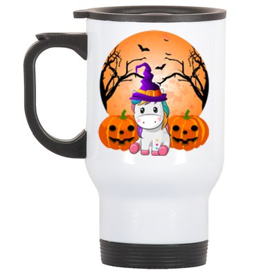 Cute Unicorn Witch Jack O Lantern Halloween Stainless Steel Travel Mug