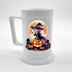 Cute Unicorn Witch Pumpkin Halloween Shirts Daughter Beer Stein