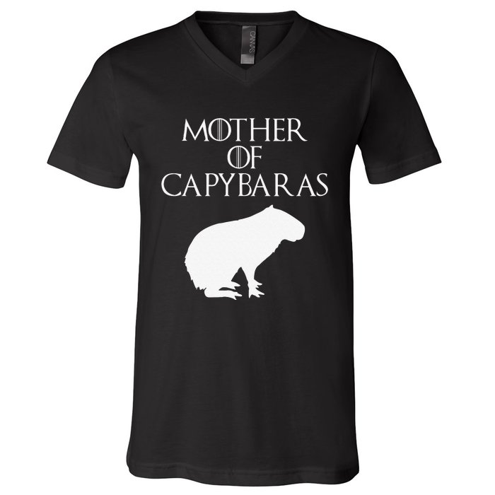 Cute & Unique White Mother of Capybaras  E010359 V-Neck T-Shirt