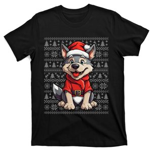 Christmas Ugly Wolf Wearing Santa Hat Xmas Wolf T-Shirt