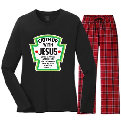 Catch Up With Jesus Funny Christian Faith Women's Long Sleeve Flannel Pajama Set 