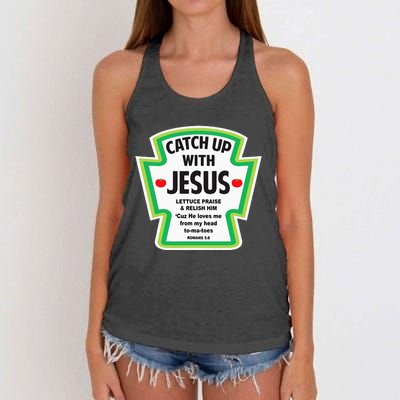 Catch Up With Jesus Funny Christian Faith Women's Knotted Racerback Tank