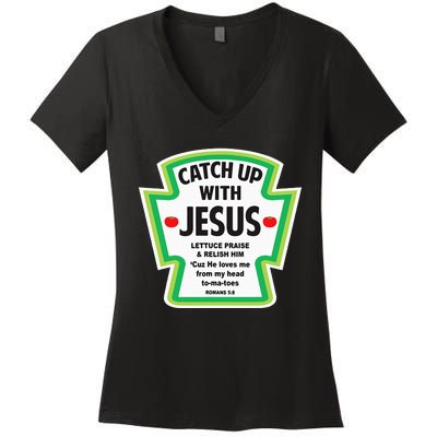 Catch Up With Jesus Funny Christian Faith Women's V-Neck T-Shirt