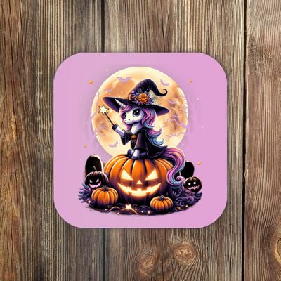 Cute Unicorn Witch Pumpkin Halloween Daughter Coaster