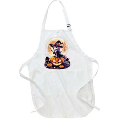 Cute Unicorn Witch Pumpkin Halloween Daughter Full-Length Apron With Pockets