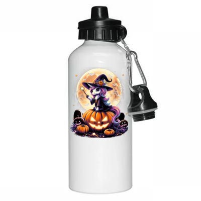 Cute Unicorn Witch Pumpkin Halloween Daughter Aluminum Water Bottle