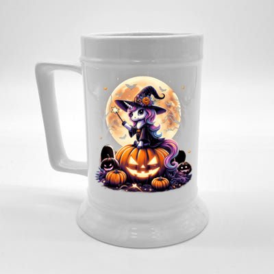 Cute Unicorn Witch Pumpkin Halloween Daughter Beer Stein