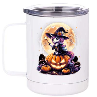 Cute Unicorn Witch Pumpkin Halloween Daughter 12 oz Stainless Steel Tumbler Cup