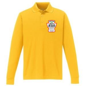 Catch Up With Jesus Ketchup Funny Christian Performance Long Sleeve Polo