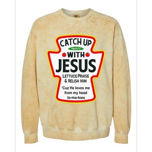 Catch Up With Jesus Ketchup Funny Christian Colorblast Crewneck Sweatshirt