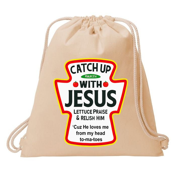 Catch Up With Jesus Ketchup Funny Christian Drawstring Bag