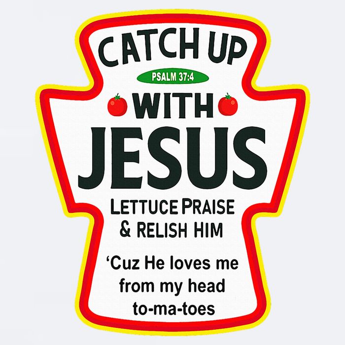 Catch Up With Jesus Ketchup Funny Christian Sueded Cloud Jersey T-Shirt