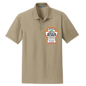 Catch Up With Jesus Ketchup Funny Christian Dry Zone Grid Polo