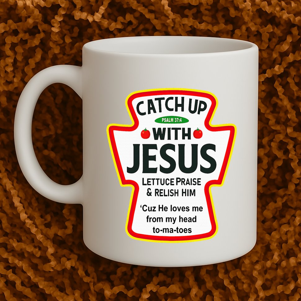 Catch Up With Jesus Ketchup Funny Christian Mug