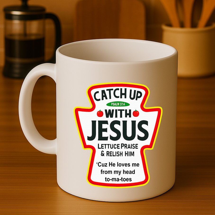Catch Up With Jesus Ketchup Funny Christian Mug