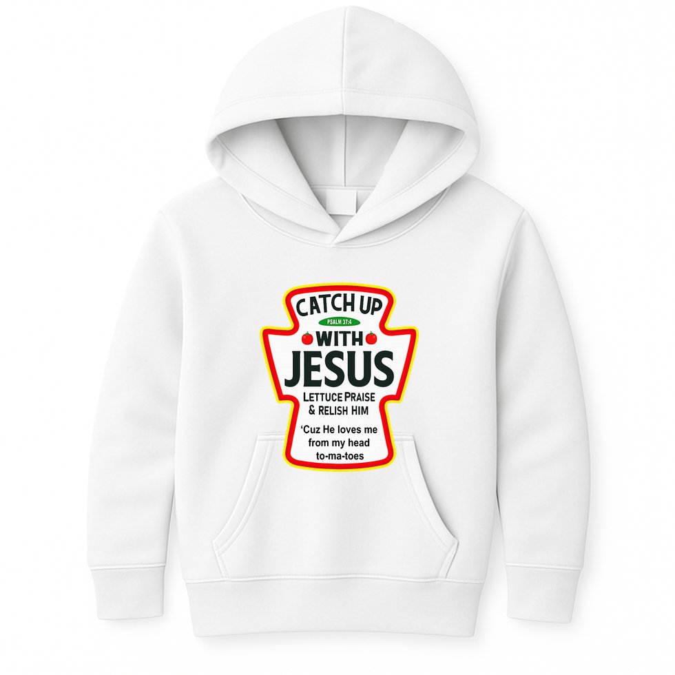 Catch Up With Jesus Ketchup Funny Christian Kids Hoodie