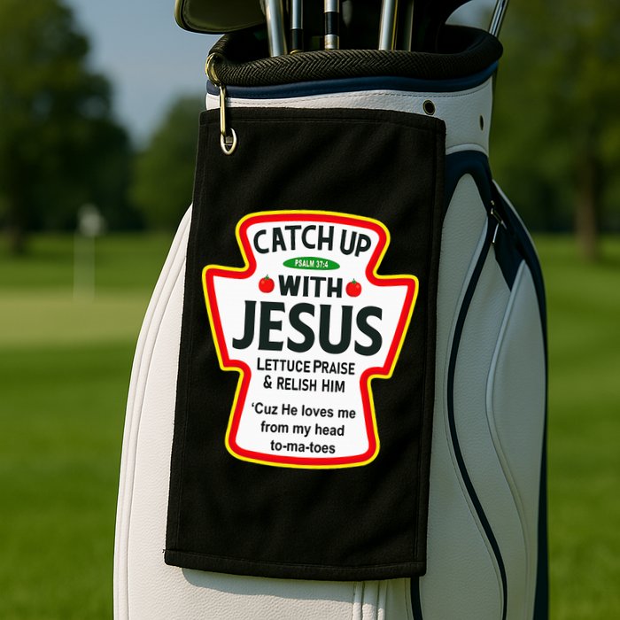 Catch Up With Jesus Ketchup Funny Christian Golf Towel