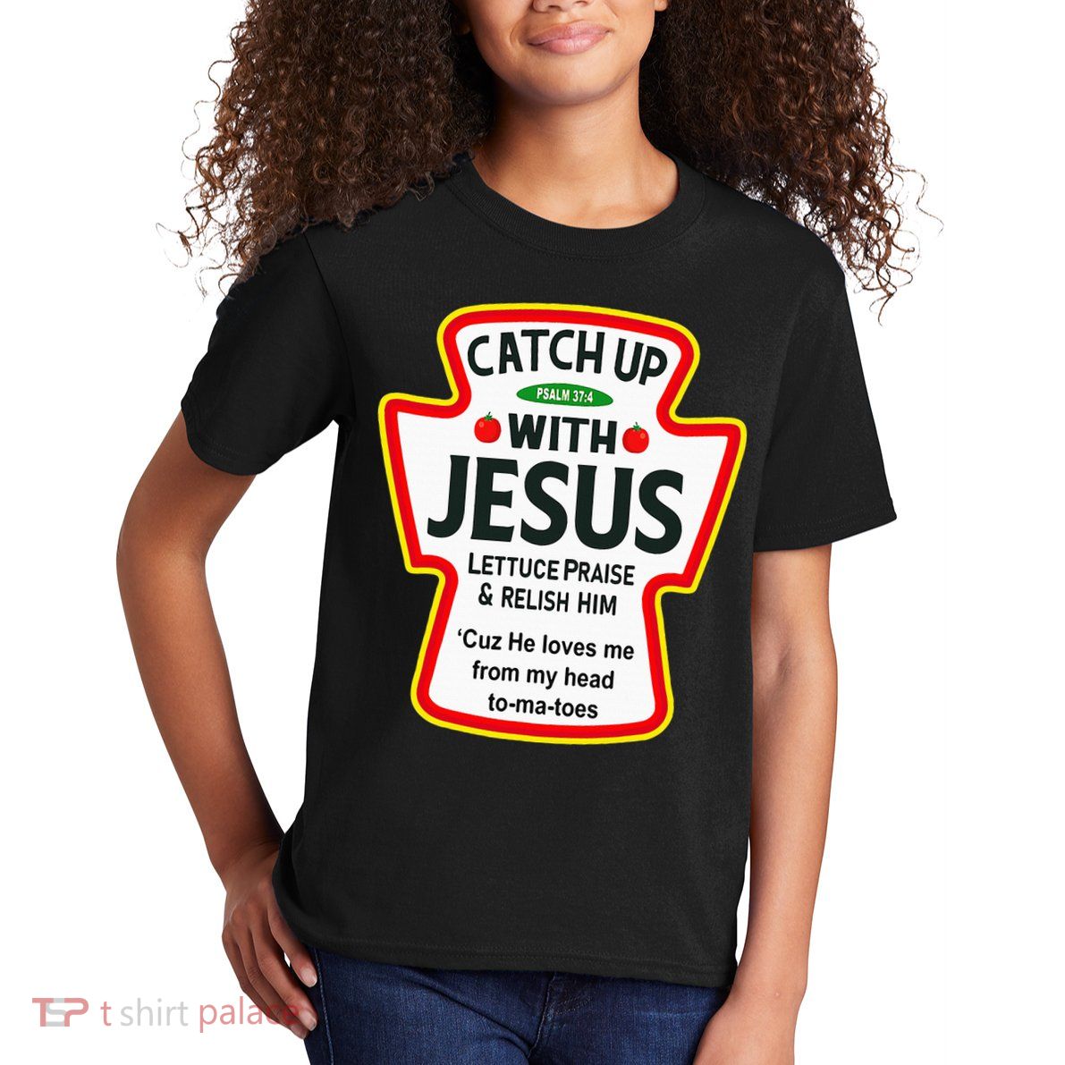 Catch Up With Jesus Ketchup Funny Christian Kids T-Shirt