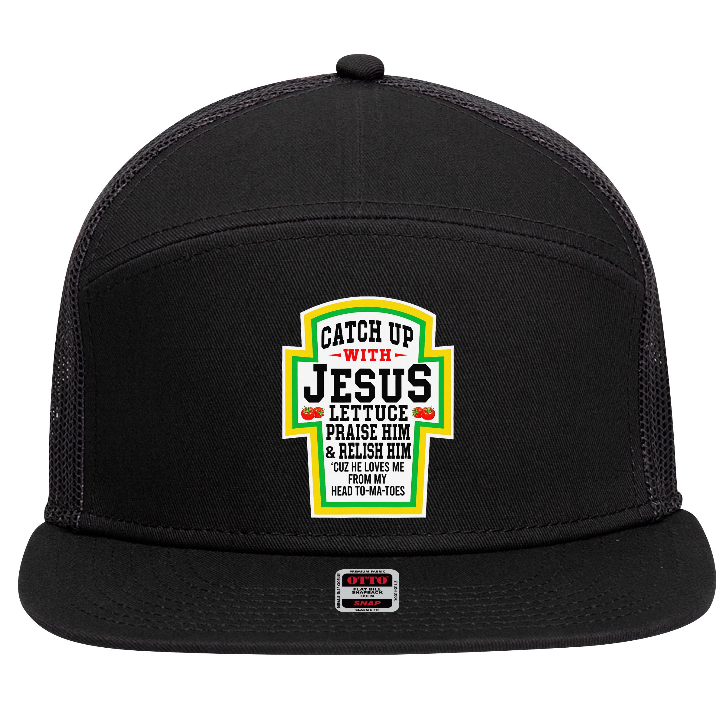 Catch Up With Jesus He Loves Me From My Head To-Ma-Toes 7 Panel Mesh Trucker Snapback Hat