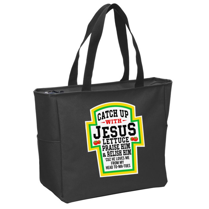 Catch Up With Jesus He Loves Me From My Head To-Ma-Toes Zip Tote Bag