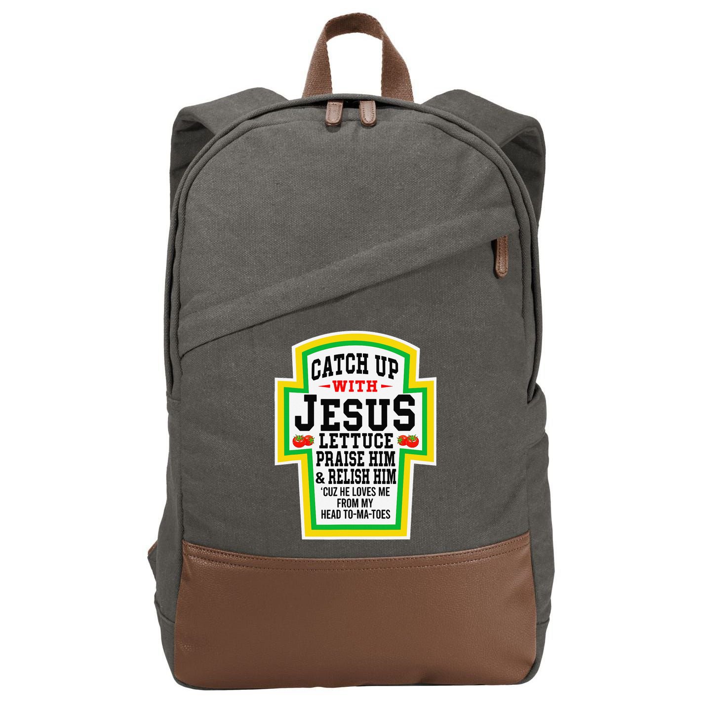 Catch Up With Jesus He Loves Me From My Head To-Ma-Toes Cotton Canvas Backpack