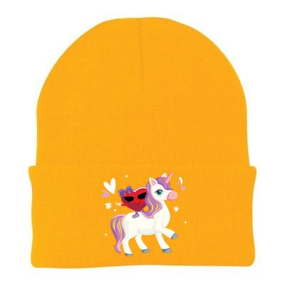 Cute Unicorn With A Heart Valentines Day Gift Knit Cap Winter Beanie