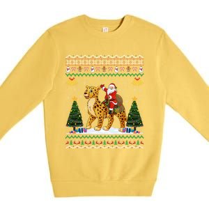 Cheetah Ugly Xmas Gift Santa Riding Cheetah Christmas Great Gift Premium Crewneck Sweatshirt