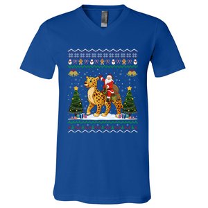 Cheetah Ugly Xmas Gift Santa Riding Cheetah Christmas Great Gift V-Neck T-Shirt