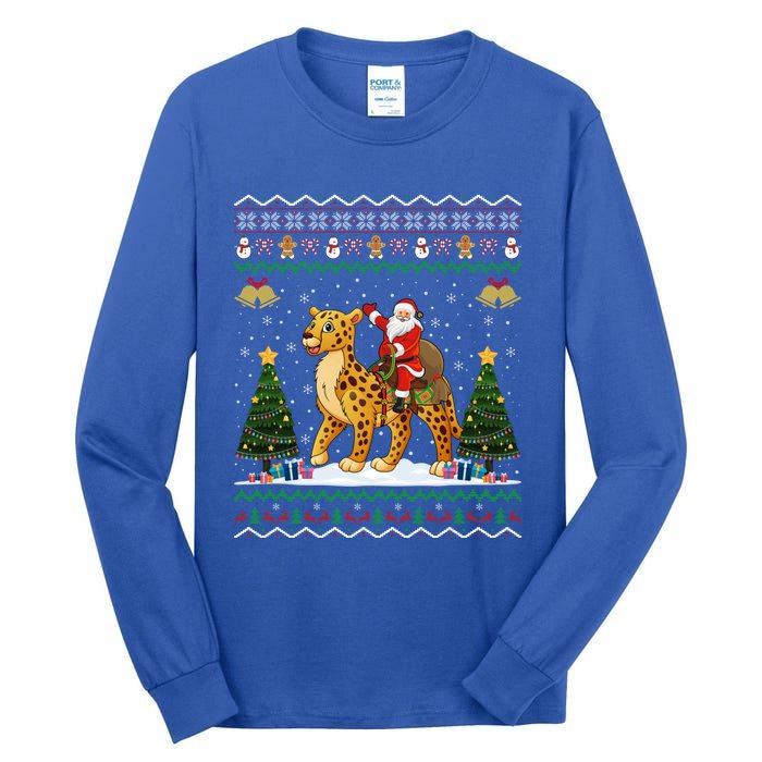 Cheetah Ugly Xmas Gift Santa Riding Cheetah Christmas Great Gift Tall Long Sleeve T-Shirt