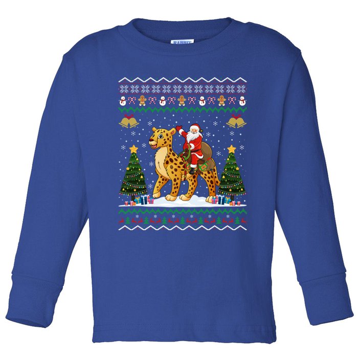 Cheetah Ugly Xmas Gift Santa Riding Cheetah Christmas Great Gift Toddler Long Sleeve Shirt