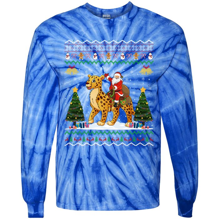 Cheetah Ugly Xmas Gift Santa Riding Cheetah Christmas Great Gift Tie-Dye Long Sleeve Shirt