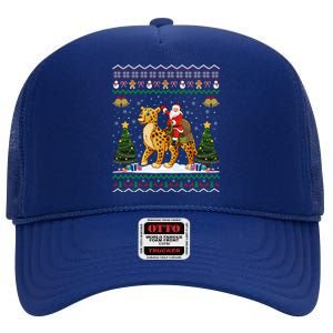 Cheetah Ugly Xmas Gift Santa Riding Cheetah Christmas Great Gift High Crown Mesh Back Trucker Hat