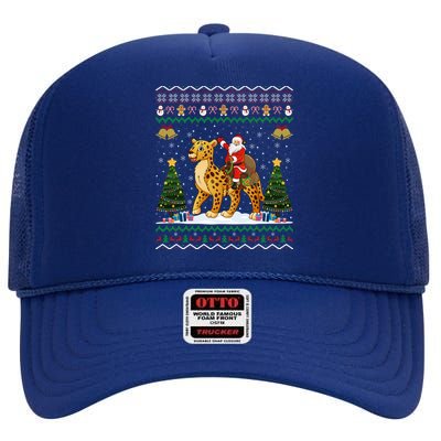 Cheetah Ugly Xmas Gift Santa Riding Cheetah Christmas Great Gift High Crown Mesh Back Trucker Hat