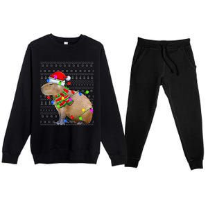 Capybara Ugly Xmas Lighting Santa Capybara Christmas Premium Crewneck Sweatsuit Set