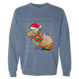 Capybara Ugly Xmas Lighting Santa Capybara Christmas Garment-Dyed Sweatshirt