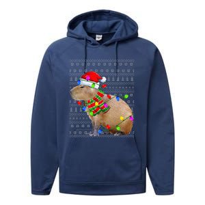 Capybara Ugly Xmas Lighting Santa Capybara Christmas Performance Fleece Hoodie