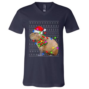 Capybara Ugly Xmas Lighting Santa Capybara Christmas V-Neck T-Shirt