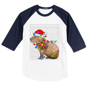 Capybara Ugly Xmas Lighting Santa Capybara Christmas Baseball Sleeve Shirt