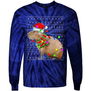 Capybara Ugly Xmas Lighting Santa Capybara Christmas Tie-Dye Long Sleeve Shirt