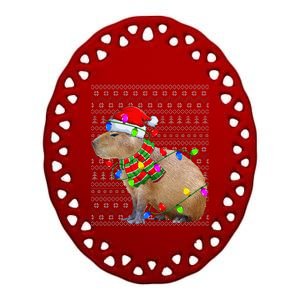 Capybara Ugly Xmas Lighting Santa Capybara Christmas Ceramic Oval Ornament