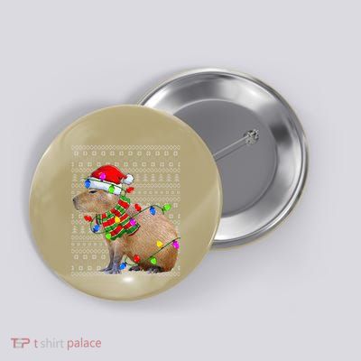 Capybara Ugly Xmas Lighting Santa Capybara Christmas Button