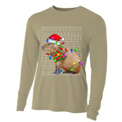 Capybara Ugly Xmas Lighting Santa Capybara Christmas Cooling Performance Long Sleeve Crew