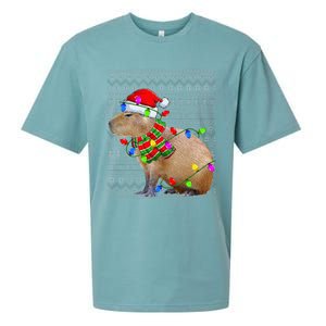 Capybara Ugly Xmas Lighting Santa Capybara Christmas Sueded Cloud Jersey T-Shirt