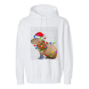 Capybara Ugly Xmas Lighting Santa Capybara Christmas Garment-Dyed Fleece Hoodie