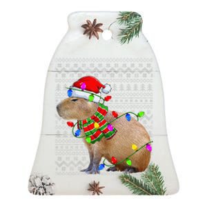 Capybara Ugly Xmas Lighting Santa Capybara Christmas Ceramic Bell Ornament