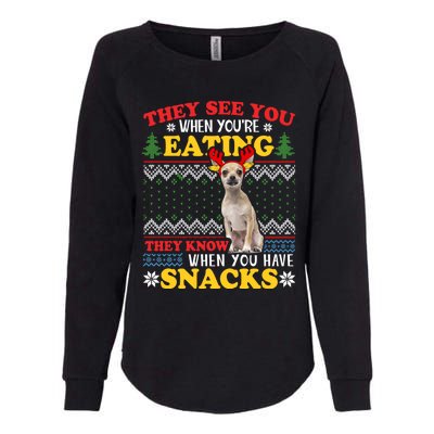 Chihuahua Ugly Xmas Funny Gift They See YouRe Eating Funny Gift Womens California Wash Sweatshirt