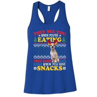 Chihuahua Ugly Xmas Funny Gift They See YouRe Eating Funny Gift Women's Racerback Tank