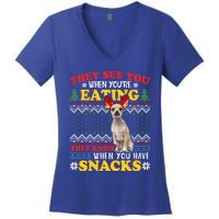 Chihuahua Ugly Xmas Funny Gift They See YouRe Eating Funny Gift Women's V-Neck T-Shirt