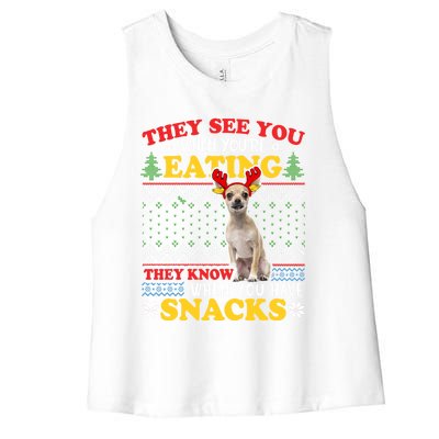 Chihuahua Ugly Xmas Funny Gift They See YouRe Eating Funny Gift Women's Racerback Cropped Tank